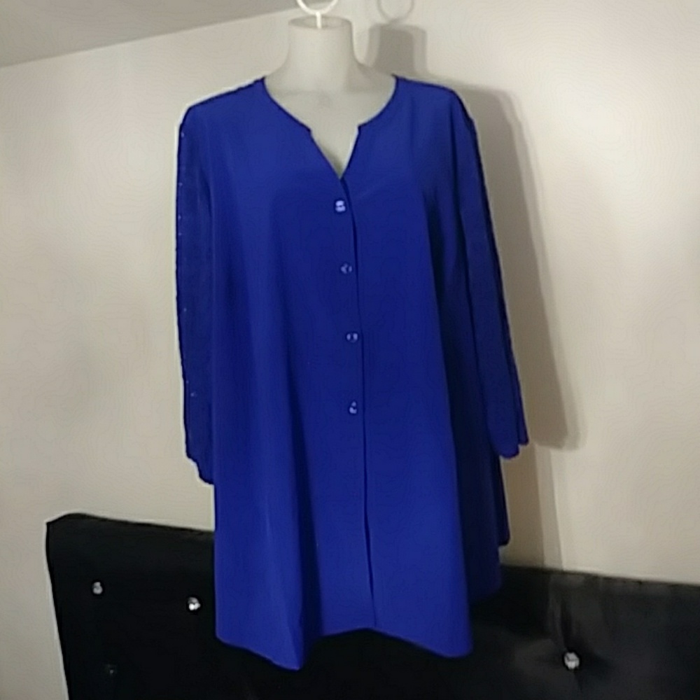 Denim & Co. Royal blue lace sleeves blouse sz 3x